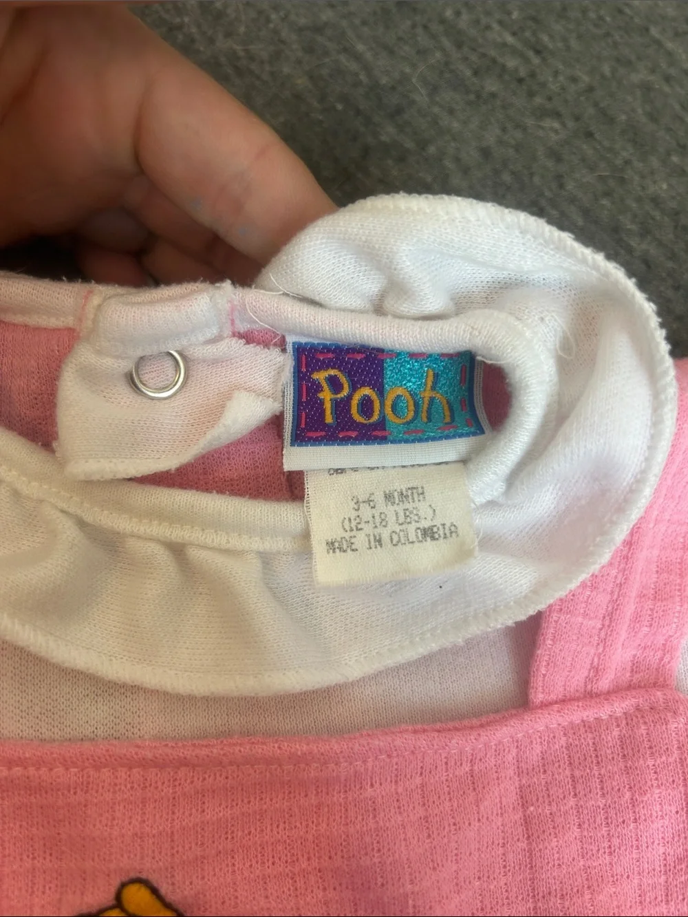 Pink Winnie the Pooh Vintage Embroidered Baby One-Piece Romper